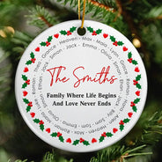 Sentimental,Christmas,Family,Text Shape - Circle - Custom Family Names Circle Together - Personalized Circle Ceramic Ornament