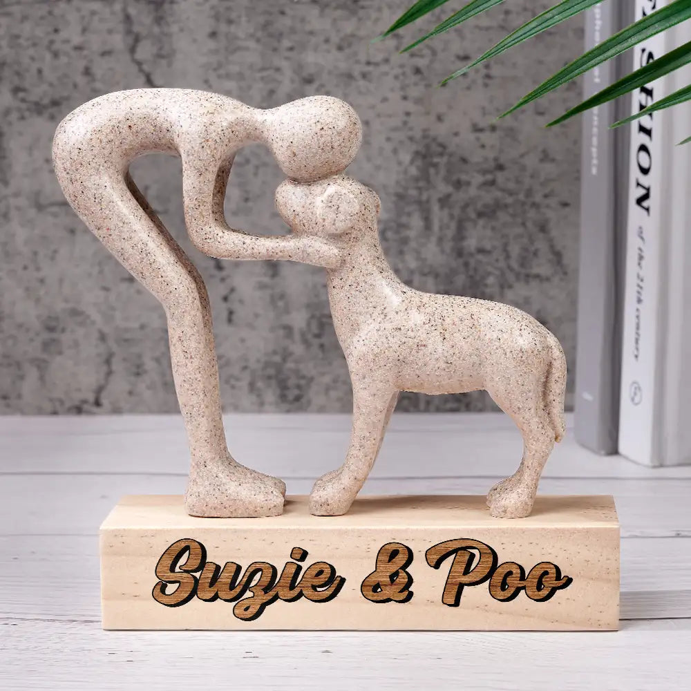 Dog Lovers,Love - Custom Name Aesthetic Hugging Pose Statue Memorial - Personalized Dog Sculpture