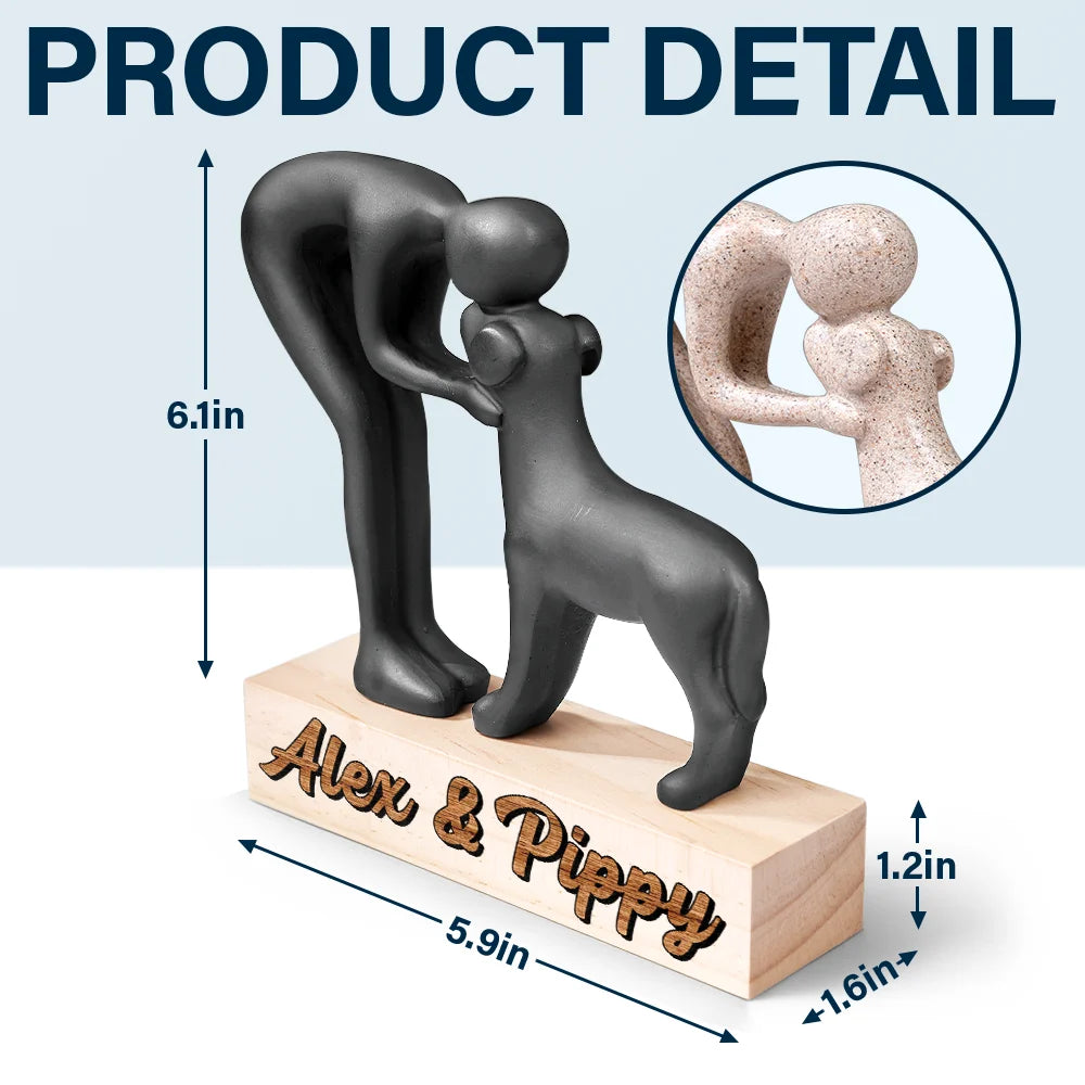Dog Lovers,Love - Custom Name Aesthetic Hugging Pose Statue Memorial - Personalized Dog Sculpture