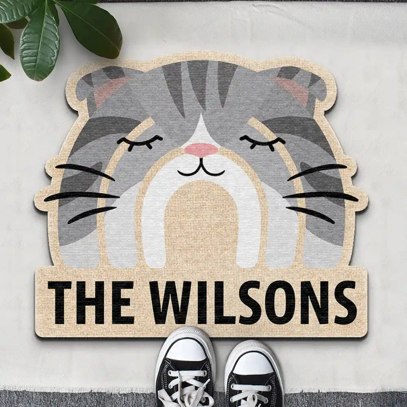 Cat Lovers,Happy - Custom Name Boho Rainbow Style Cat Face - Personalized Custom Shaped Doormat