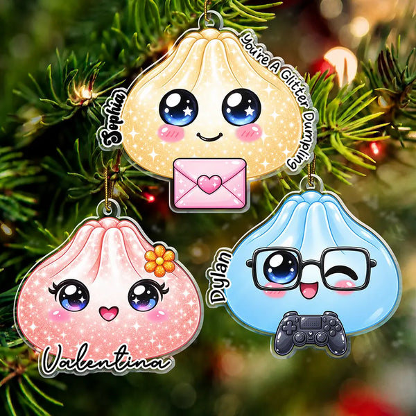 Playful,Christmas,Gift For Kids,Icon - Custom Name Cute Dumpling Character Squishy Hunting Gift For Kids - Personalized Custom Shaped Acrylic Ornament