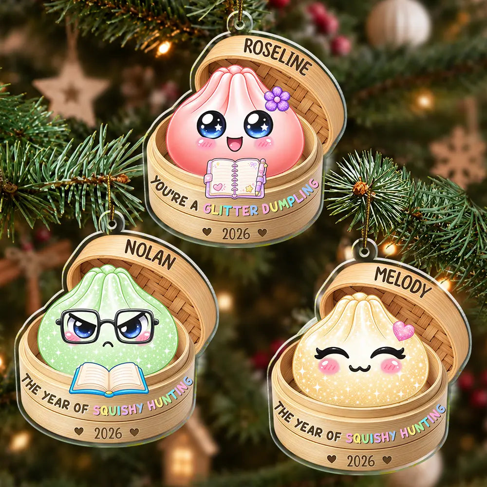 Custom Name Cute Dumpling In Steamer Basket Squishy Hunting Gift For Kids - Personalized Custom Shaped Acrylic Ornament