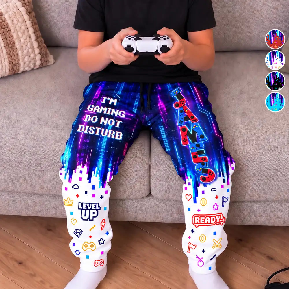 Custom Name Gaming Level Up With Ice Cream Dripping Gift For Kid Gamer - Personalized Sweatpants