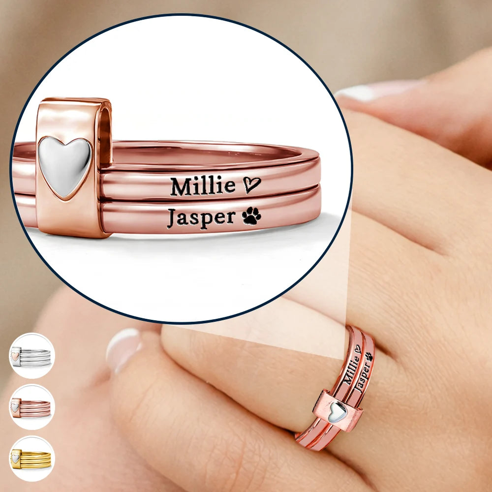 Gift For Yourself,Gift For Women,Pet Lovers,Pet Mom,Dog Lovers,Dog Mom,Cat Lovers,Cat Mom,Memorial,Love - Custom Name Jelwery For Dog Moms Cat Moms - Personalized Heart Stacking Rings