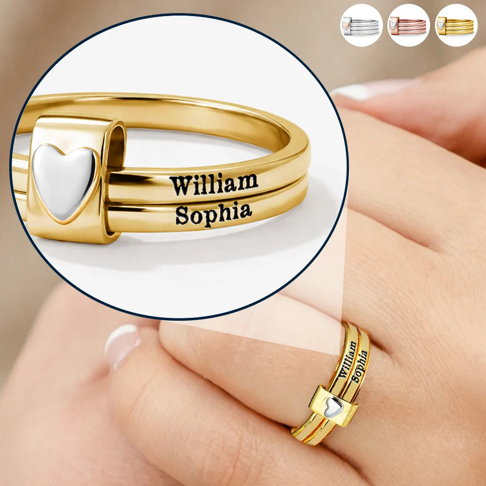 Gift For Wife,Gift For Girlfriend,Gift For Yourself,Gift For Women,Gift For Mother,New Mom,Gift For Bestie,Gift For Sisters,Happy - Custom Name Jelwery For Women Girlfriend Wife Mom And Besties - Personalized Heart Stacking Rings