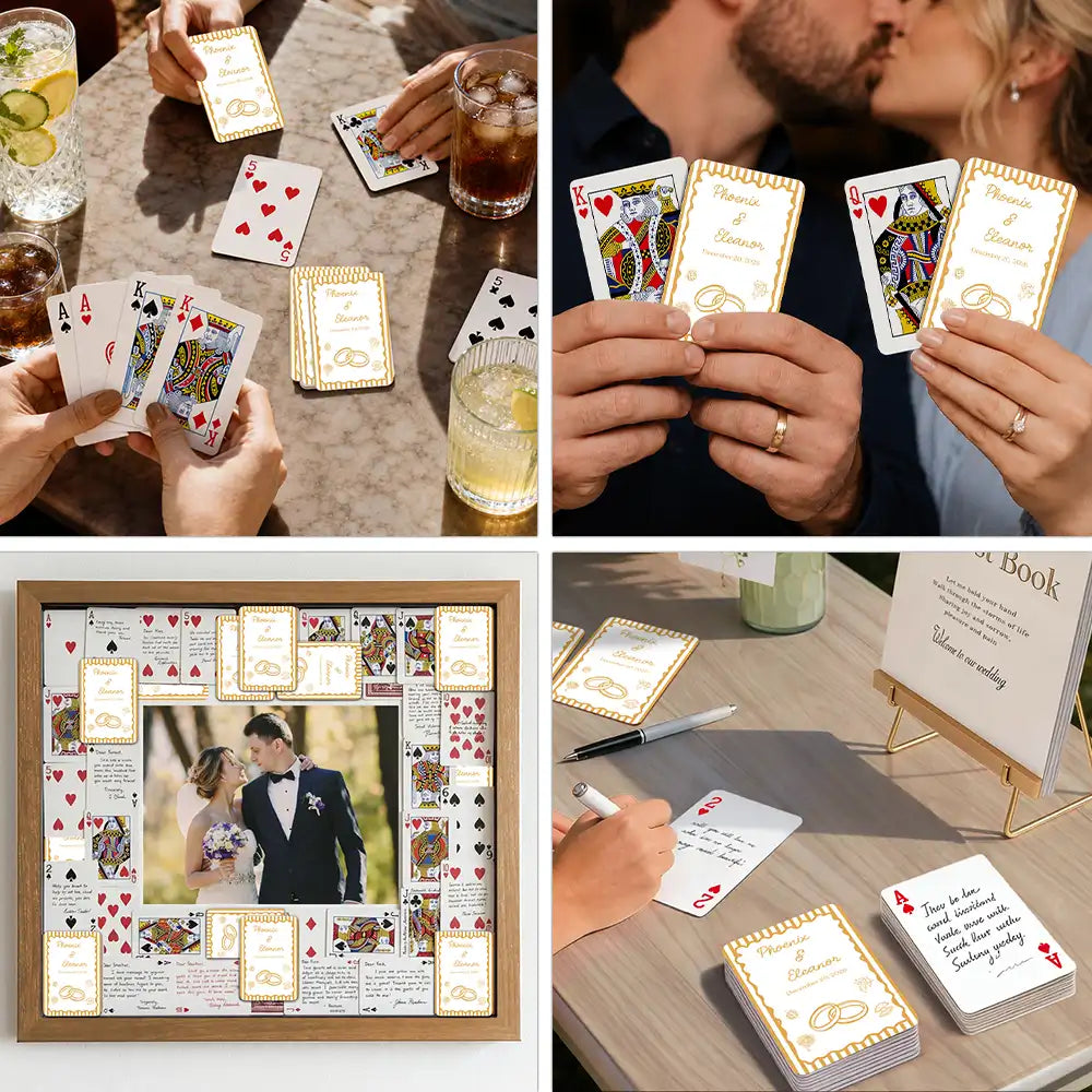 Romantic,Gift For Couples,Wedding,Icon,Custom Text - Custom Name Wedding Minimal Stripes Guest Book - Personalized Playing Cards