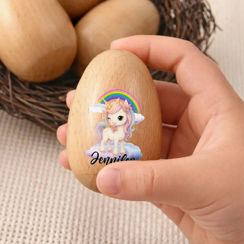 Easter,Non-Eng,Gift For Kids,Gift For Grandkids,Grandma - Grandkids,Grandpa - Grandkids,Dad - Children,Mom - Children,Happy - Custom Name With Adorable Animal - Personalized Musical Wooden Easter Egg Shaker
