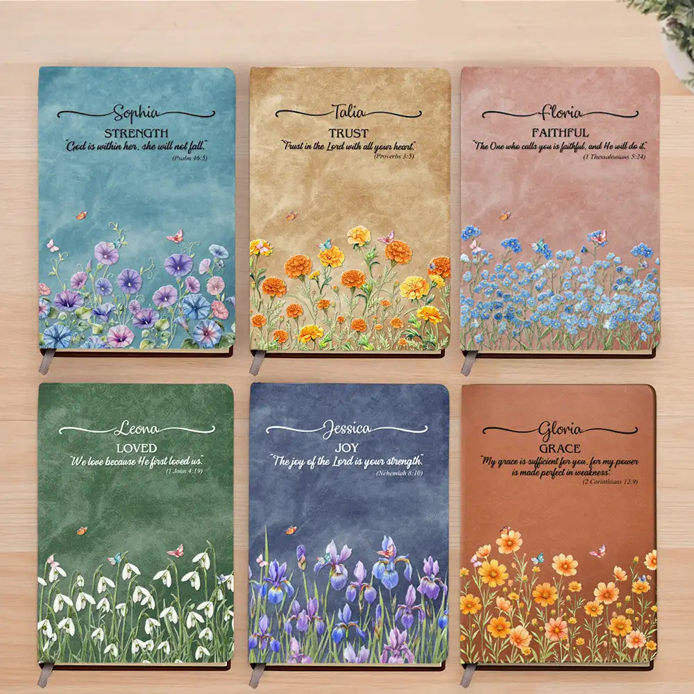 Christian, Gift For Women, Gift For Yourself, Gift For Wife, Gift For Girlfriend, Gift For Aunt, Gift For Mother, Gift For Grandma, Gift For Sisters, Gift For Sibling, Gifts For Colleagues - Custom Name With Bible Verse And Birth Month Flower - Personalized Leather Journal
