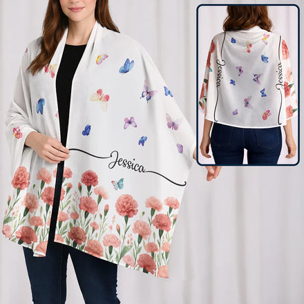 Custom Name With Birth Month Flower - Personalized Lightweight Soft Shawl