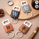 Gift For Husband,Gift For Boyfriend,Gift For Men,Gift For Uncle,Gift For Grandpa,Gift For Father - Custom Name With Monogram Letter - Personalized Leather Bottle Opener Keychain