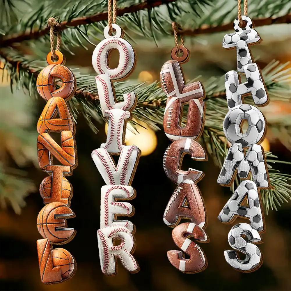 Custom Name With Sport Alphabet - Personalized Custom Shaped Wooden Ornament