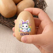 Easter,Non-Eng,Gift For Kids,Gift For Grandkids,Grandma - Grandkids,Grandpa - Grandkids,Dad - Children,Mom - Children,Happy - Custom Name With Watercolor Bunny Chicken - Personalized Musical Wooden Easter Egg Shaker
