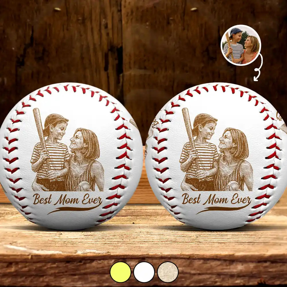 Custom Photo Pencil Sketch Best Mom Ever - Personalized Baseball, Softball
