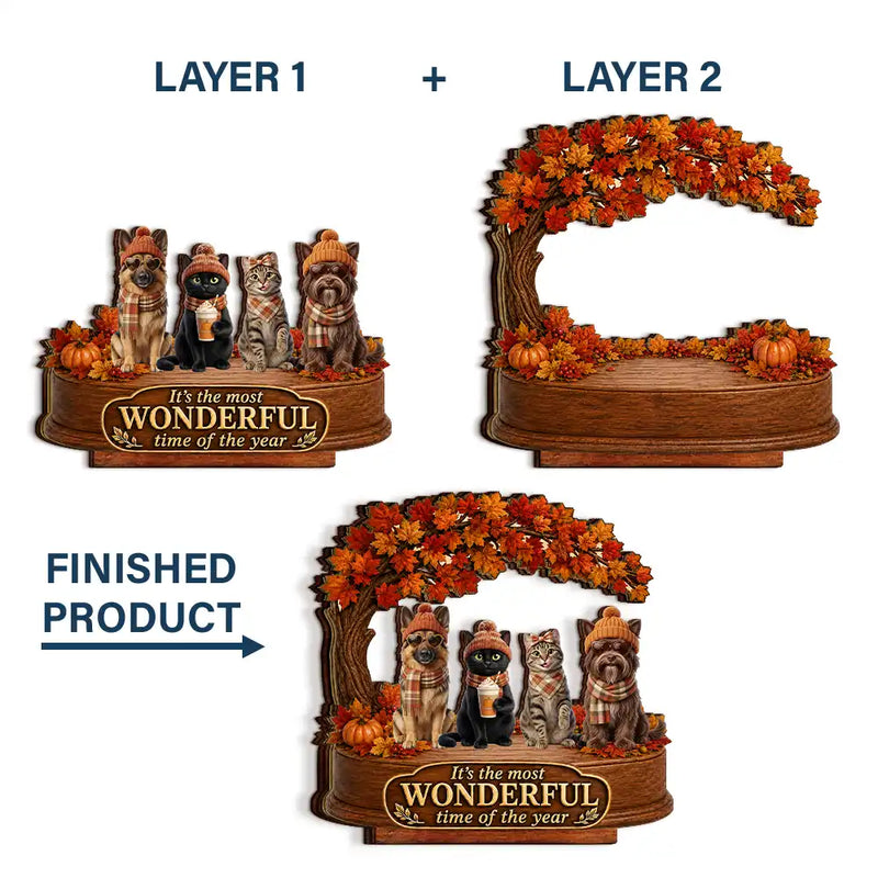 Art Design,Cozy,Pet Lovers,Photo - 3D Human Pet Autumn Theme - Custom Photo 3D Autumn Concept Most Wonderful Time Of The Year - Personalized Custom Shaped Wooden Plaque