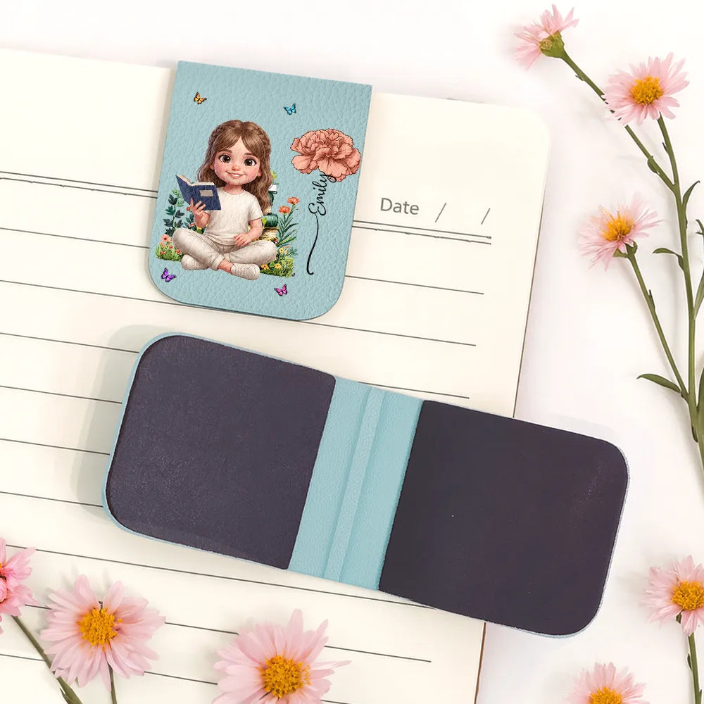 Adorable,Art Design,Christmas,Reading,Gift For Yourself,Gift For Women,Photo - 3D Reading Woman & Man - Custom Photo 3D Book Lover Birth Month Flowers - Personalized Leather Magnetic Bookmark