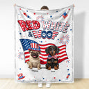 America 250th,Custom Photo,Independence Day,Art Design,Pet Lovers,Playful,Photo - US Theme Accessories 3D Cartoon - Custom Photo 3D Cartoon With US Accessories Red White Woof - Personalized Fleece Blanket, Sherpa Blanket