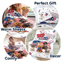 America 250th,Custom Photo,Independence Day,Art Design,Pet Lovers,Playful,Photo - US Theme Accessories 3D Cartoon - Custom Photo 3D Cartoon With US Accessories Red White Woof - Personalized Fleece Blanket, Sherpa Blanket