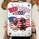 America 250th,Custom Photo,Independence Day,Art Design,Pet Lovers,Playful,Photo - US Theme Accessories 3D Cartoon - Custom Photo 3D Cartoon With US Accessories Red White Woof - Personalized Classic Metal Signs