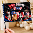 America 250th,Custom Photo,Independence Day,Art Design,Family,Proud,Photo - US Theme Accessories 3D Cartoon - Custom Photo 3D Cartoon With US Accessories Red White Woof - Personalized Handheld Flag