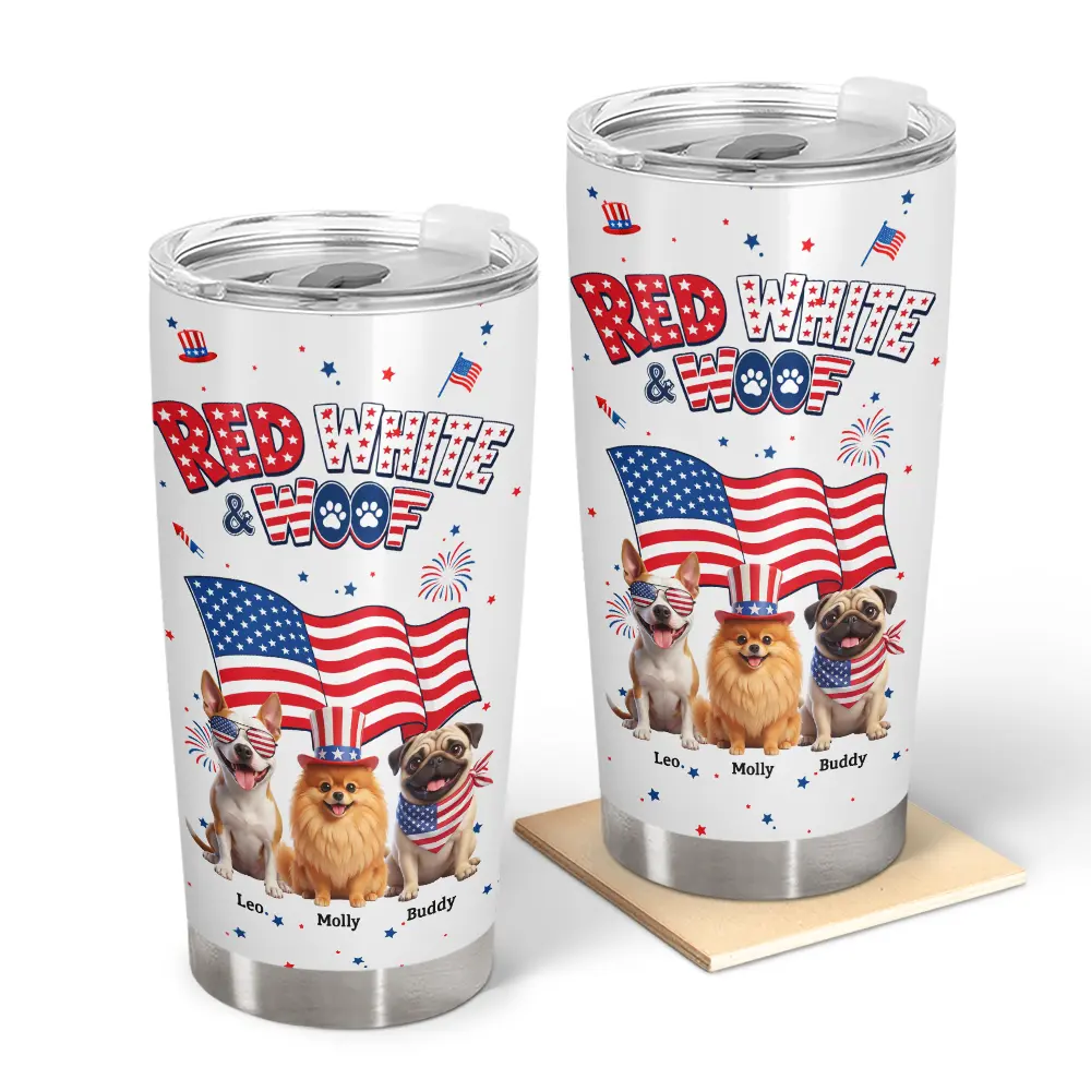 Custom Photo 3D Cartoon With US Accessories Red White Woof - Personalized Tumbler
