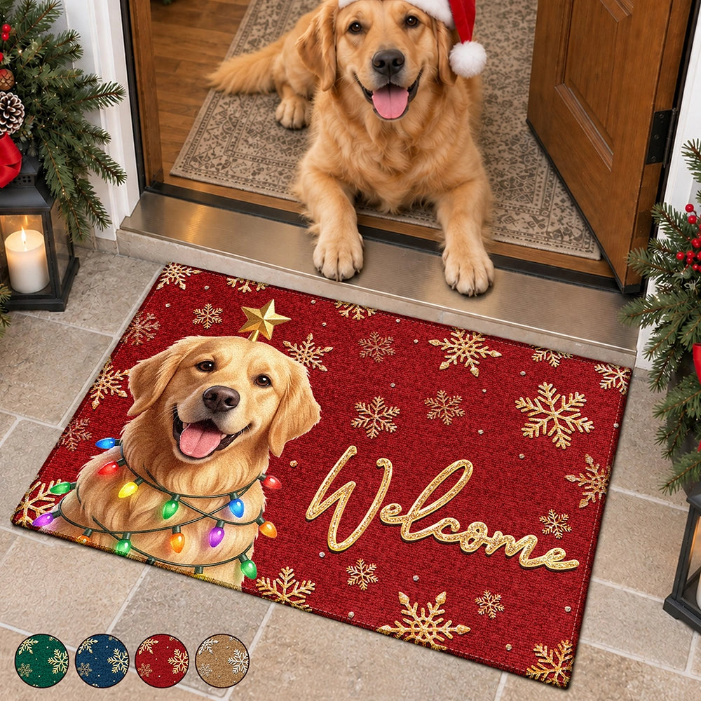 Top Market,Art Design,Christmas,Dog Lovers,Pet Lovers,Photo - Christmas Accessories 3D Cartoon Pet,Happy - Custom Photo 3D Christmas Themed Pet Dog Pet Lovers Snowflake Christmas - Personalized Doormat