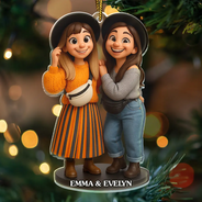 Happy, Gift For Bestie, Gifts For Colleagues, Gift For Sisters, Christmas - Custom Photo 3D Effect Figure Art Besties - Personalized Custom Shaped Acrylic Ornament