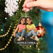 Happy, Gift For Bestie, Gifts For Colleagues, Gift For Sisters, Christmas - Custom Photo 3D Effect Figure Art Besties - Personalized Custom Shaped Acrylic Ornament