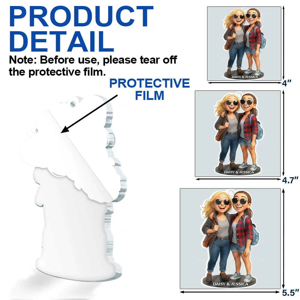 Happy, Gift For Bestie, Gifts For Colleagues, Gift For Sisters, Christmas - Custom Photo 3D Effect Figure Art Besties - Personalized Custom Shaped Acrylic Ornament