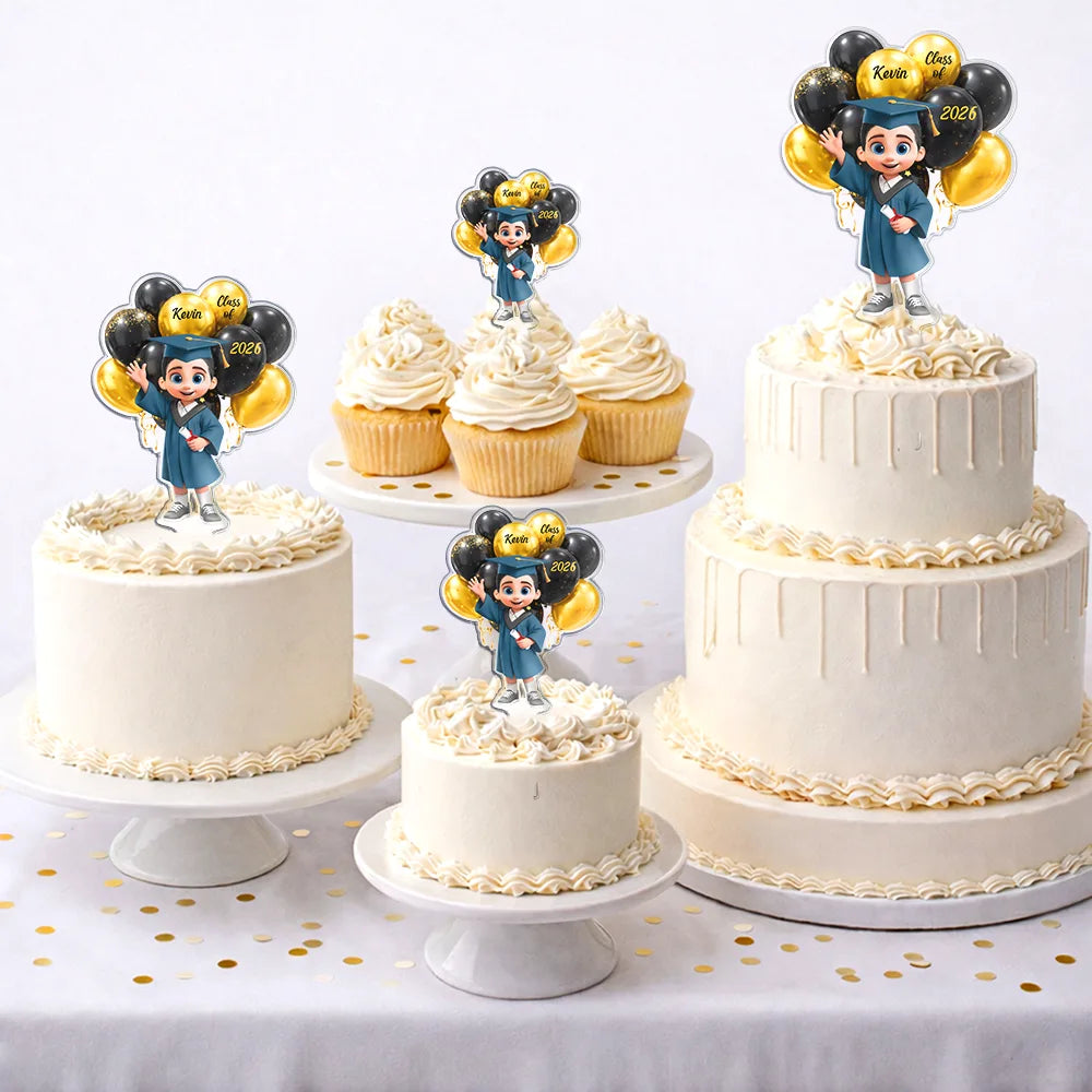 Graduation,Happy,Dad - Daughters (Adult),Gift For Daughter,Mom - Daughters (Adult),Dad - Sons,Gift For Son,Mom - Sons - Custom Photo 3D Effect Happy Graduation Kid - Personalized Acrylic Cake Topper