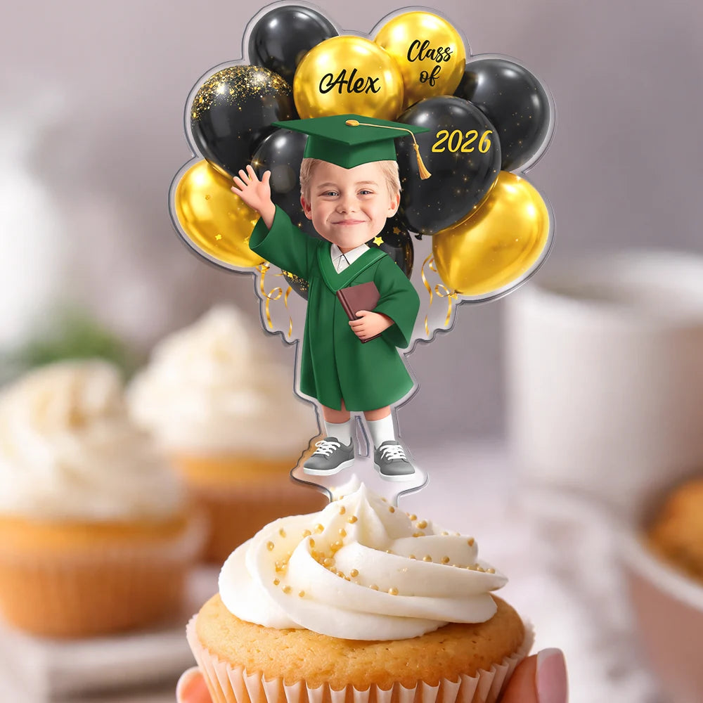 Graduation,Happy,Dad - Daughters (Adult),Gift For Daughter,Mom - Daughters (Adult),Dad - Sons,Gift For Son,Mom - Sons - Custom Photo 3D Effect Happy Graduation Kid - Personalized Acrylic Cake Topper