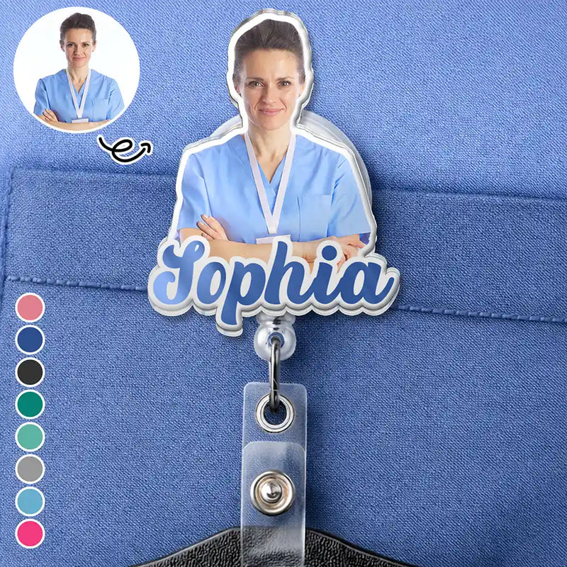 Custom Photo, Nurse, Proud, Remove BG Photo - Custom Photo 3D Effect Nurse Name - Personalized Badge Reel