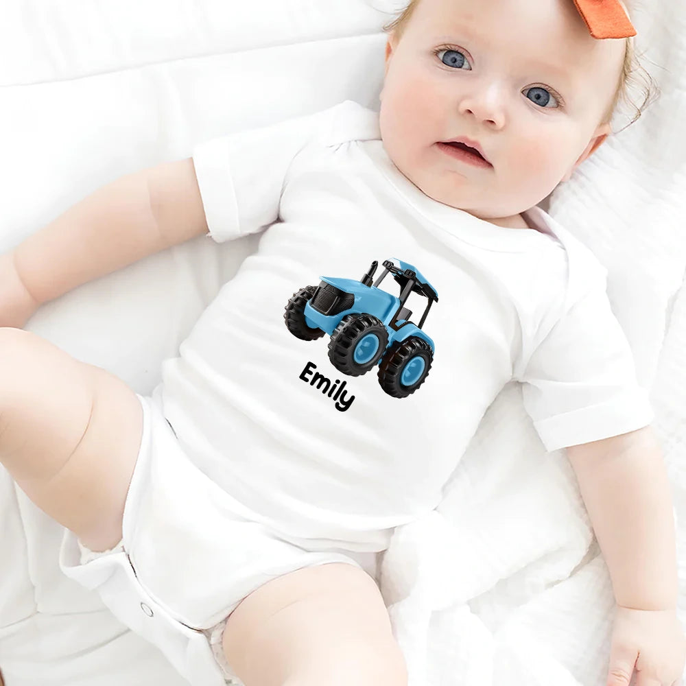 Farm,Gift For Kids,Custom Photo,Happy - Custom Photo 3D Effect Tractor Farmer - Personalized Baby Onesie