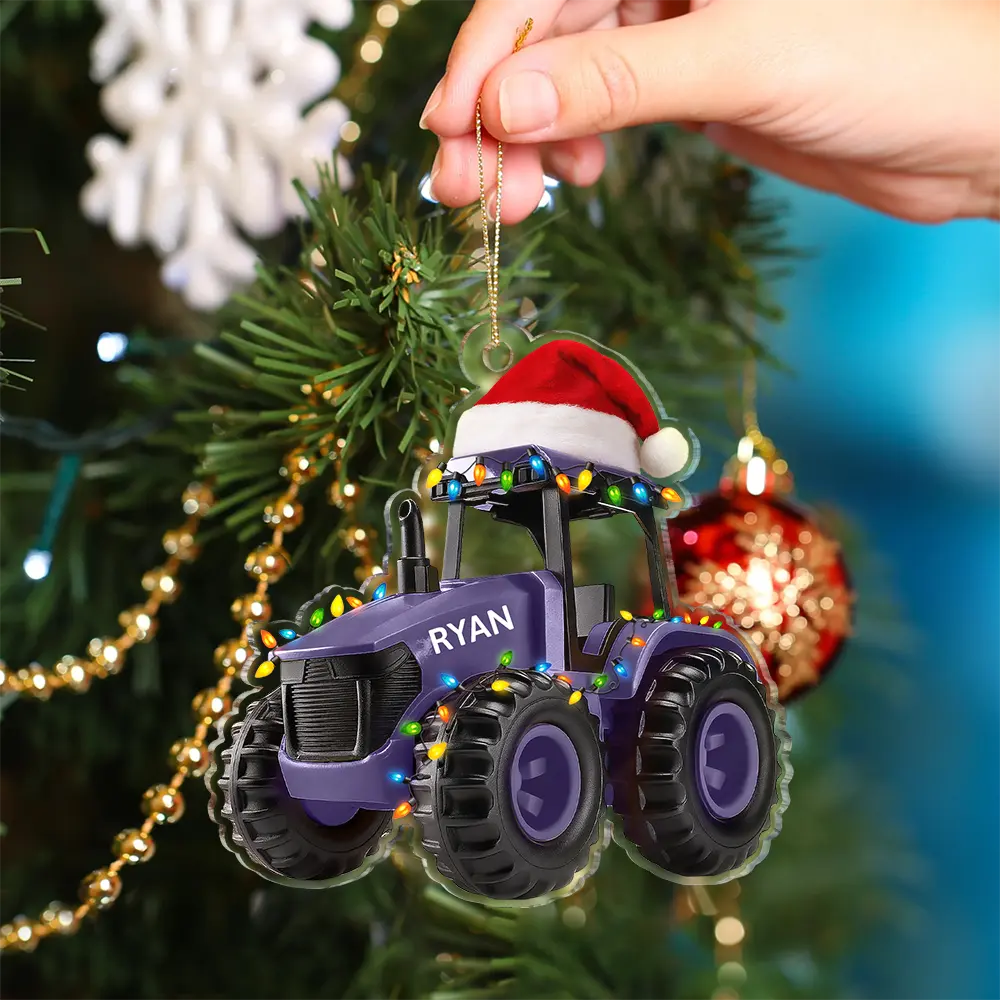 Farm,Christmas,Gift For Kids,Custom Photo - Custom Photo 3D Effect Tractor Farmer - Personalized Custom Shaped Acrylic Ornament