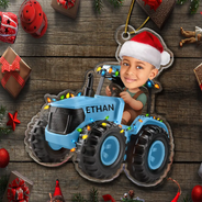 Farm,Christmas,Gift For Kids,Custom Photo - Custom Photo 3D Effect Tractor Farmer - Personalized Custom Shaped Acrylic Ornament