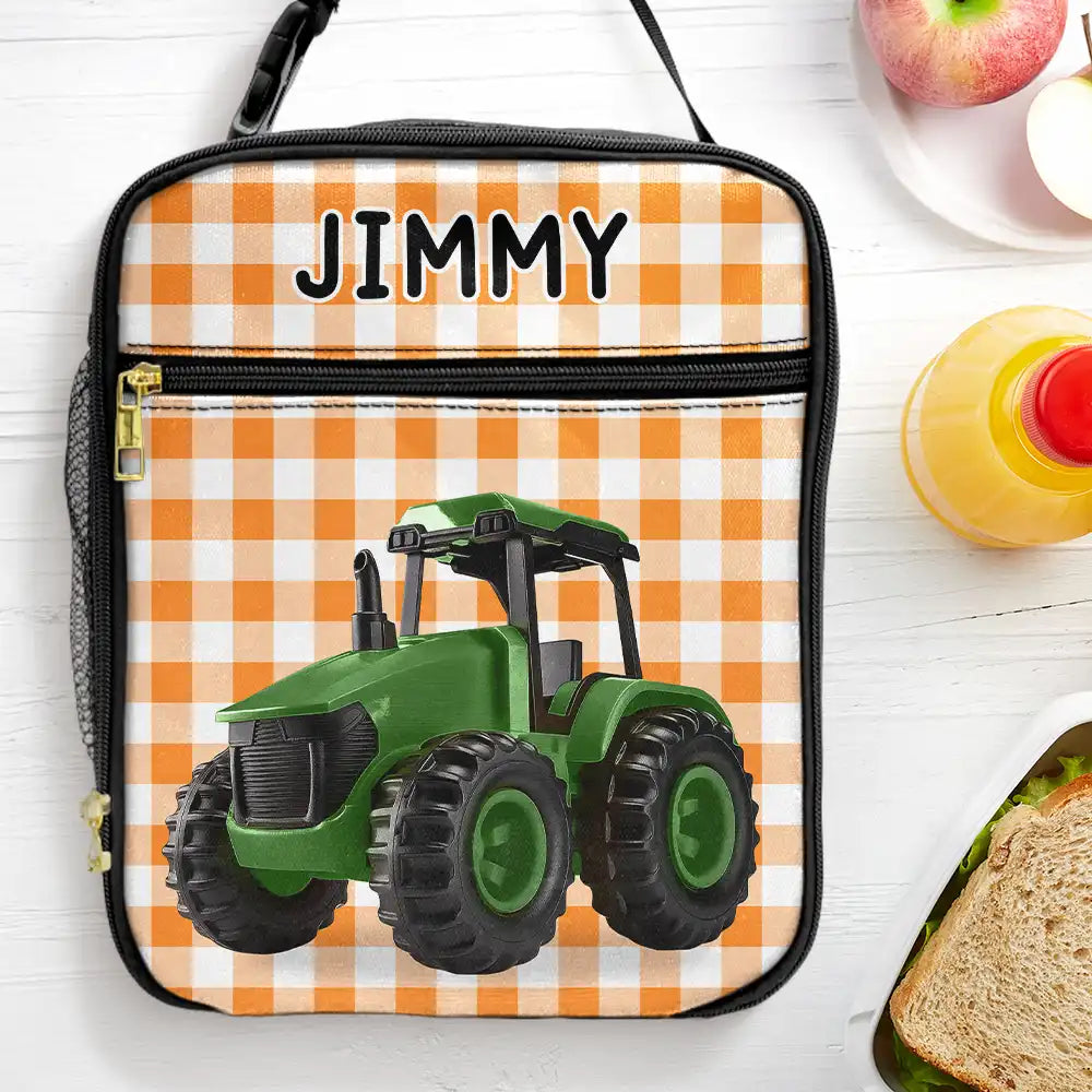 Farm,Gift For Kids,Custom Photo,Happy - Custom Photo 3D Effect Tractor Farmer - Personalized Kids Lunch Bag