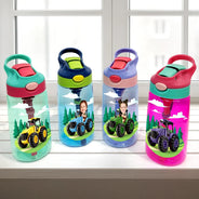 Farm,Gift For Kids,Custom Photo,Happy - Custom Photo 3D Effect Tractor Farmer - Personalized Kids Water Bottle With Straw