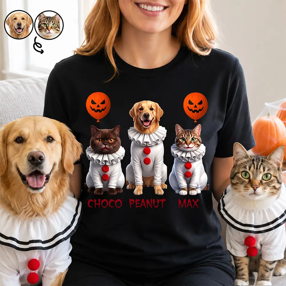 Custom Photo 3D Halloween Themed Pet - Personalized T Shirt