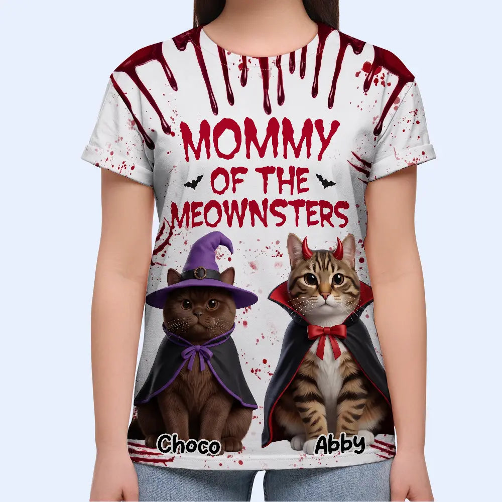 Art Design, Playful, Halloween, Cat Mom, Gift For Mother, Pet Lovers, Photo - Halloween Theme Accessories 3D Cartoon - Custom Photo 3D Halloween Themed Pet Halloween Mommy Daddy Of The Monsters Cats - Personalized Full Print T Shirt
