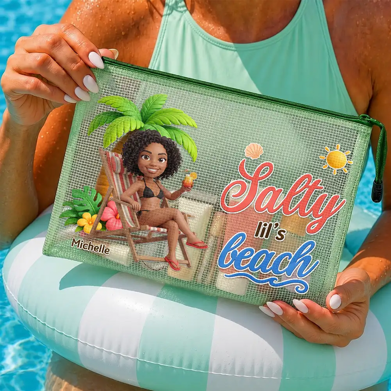 Art Design,Confident,Beach,Gift For Yourself,Summer,Gift For Women,Photo - Beach Chair 3D Effect - Custom Photo 3D Summer Concept Just A Girl Who Loves Beaches - Personalized Mesh Zipper Pouch