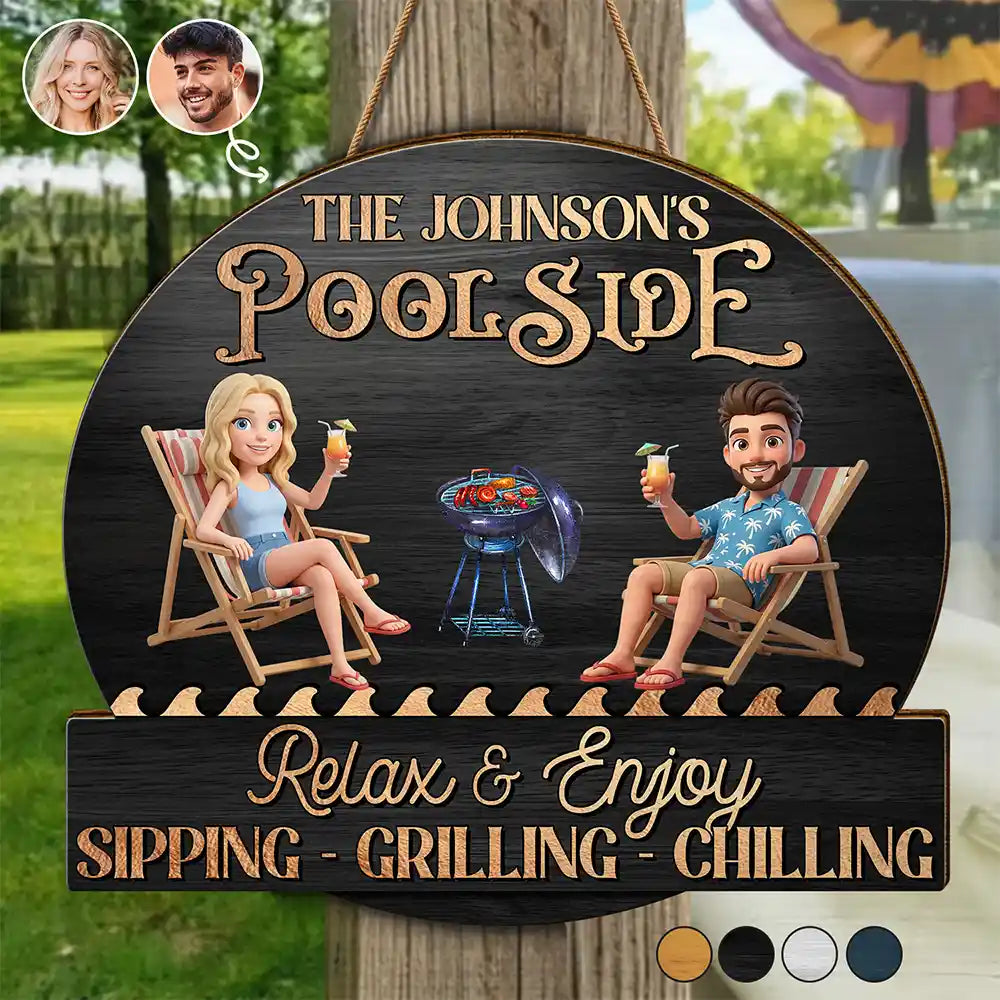 Custom Photo 3D Summer Concept Couple Poolside Paradise Relax Enjoy - Personalized Custom Shaped Wood Sign
