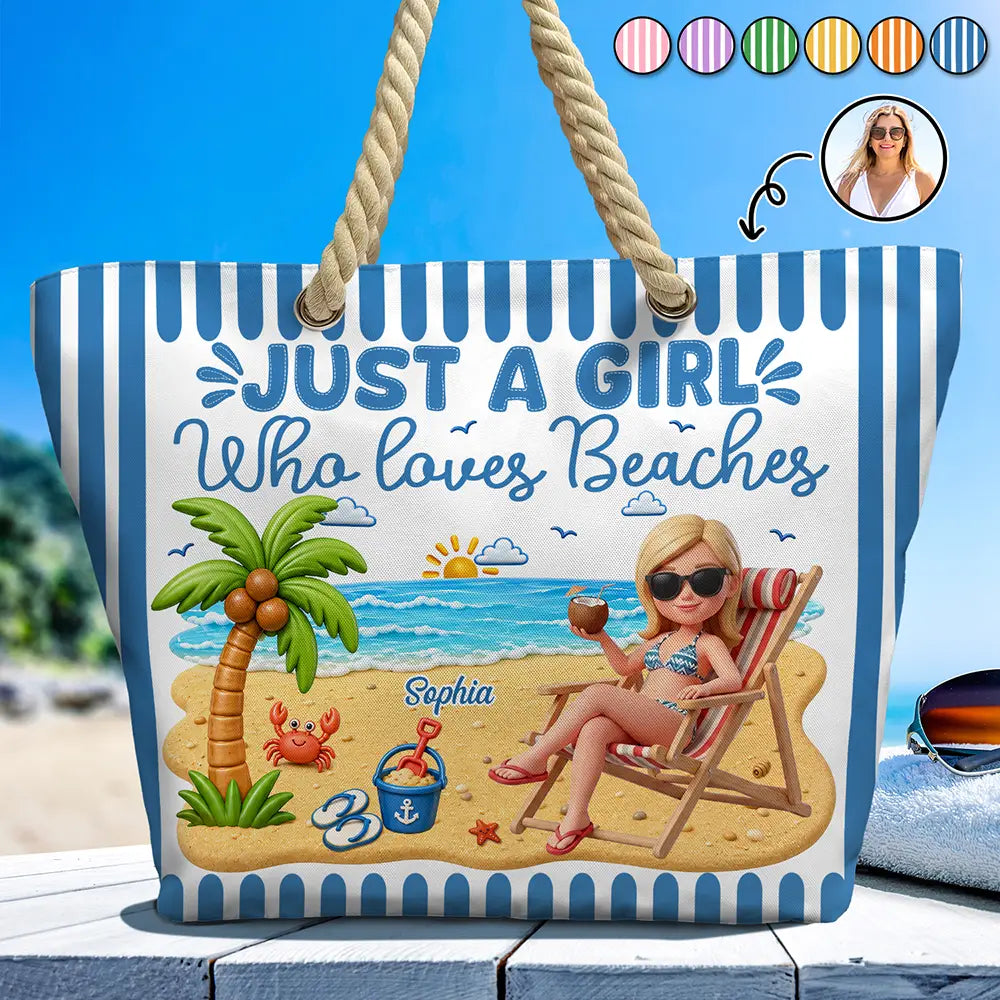 Custom Photo 3D Summer Concept Just A Girl Who Loves Beaches - Personalized Beach Bag