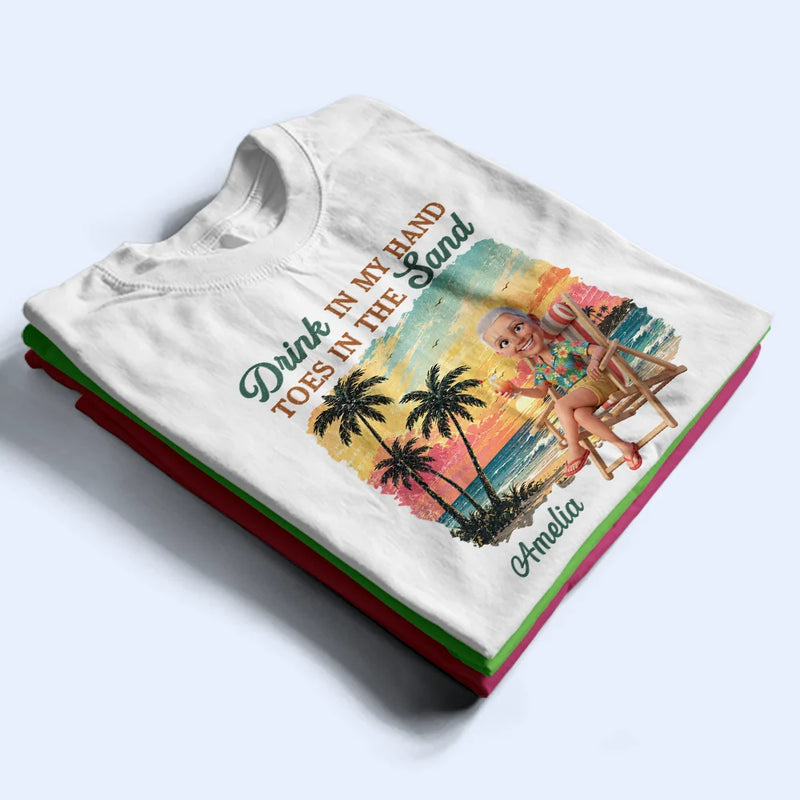 Custom Photo, Beach, Art Design, Summer, Gift For Yourself, Playful, Photo - Beach Chair 3D Effect - Custom Photo 3D Summer Concept Just A Girl Who Loves Beaches - Personalized T Shirt