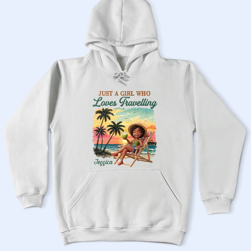 Custom Photo, Beach, Art Design, Summer, Gift For Yourself, Playful, Photo - Beach Chair 3D Effect - Custom Photo 3D Summer Concept Just A Girl Who Loves Beaches - Personalized T Shirt