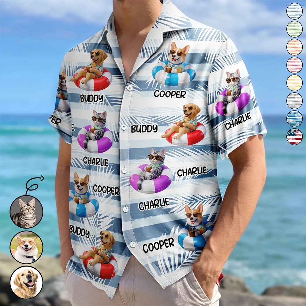 Custom Photo 3D Summer Concept Poolside Beach Vacation Dog Cat - Personalized Hawaiian Shirt