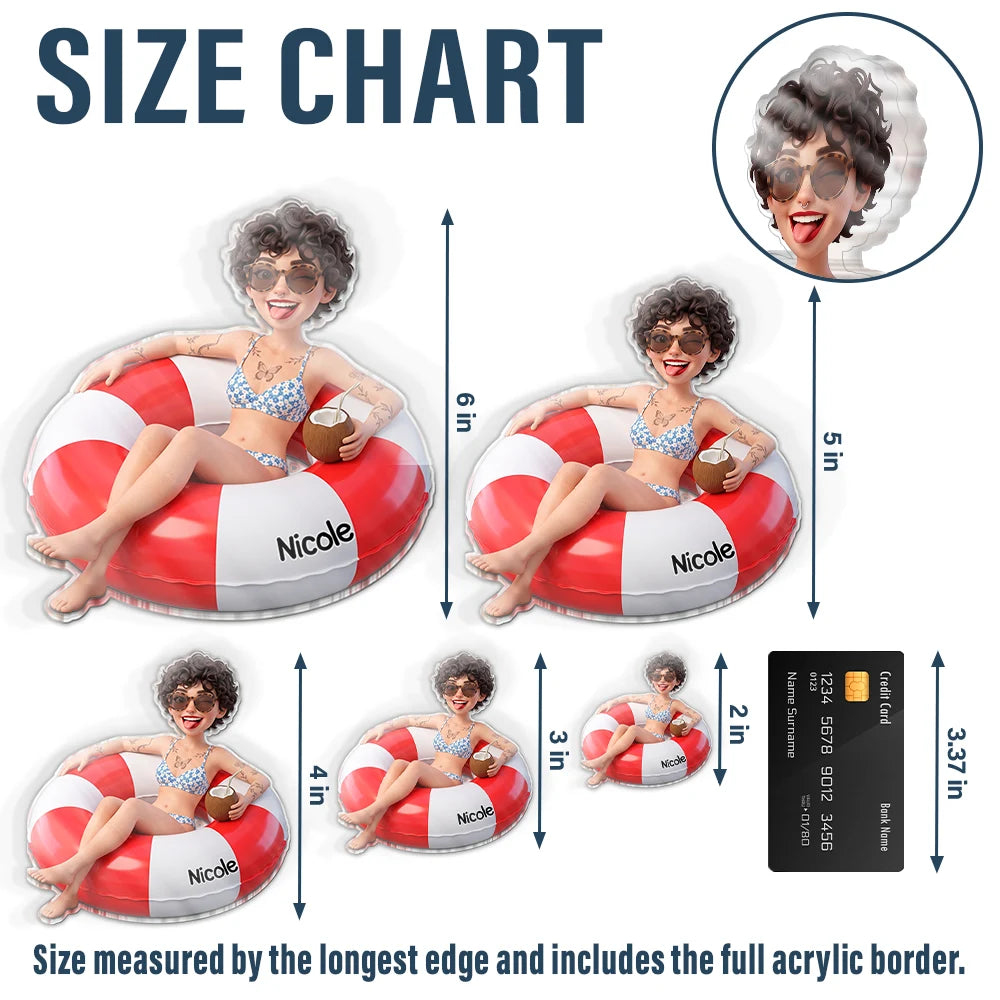 Custom Photo, Art Design, Summer, Family, Cruising, Adorable, Photo - Swimming Float 3D Effect - Custom Photo 3D Summer Concept Swimming Float Cruising - Personalized Acrylic Magnet