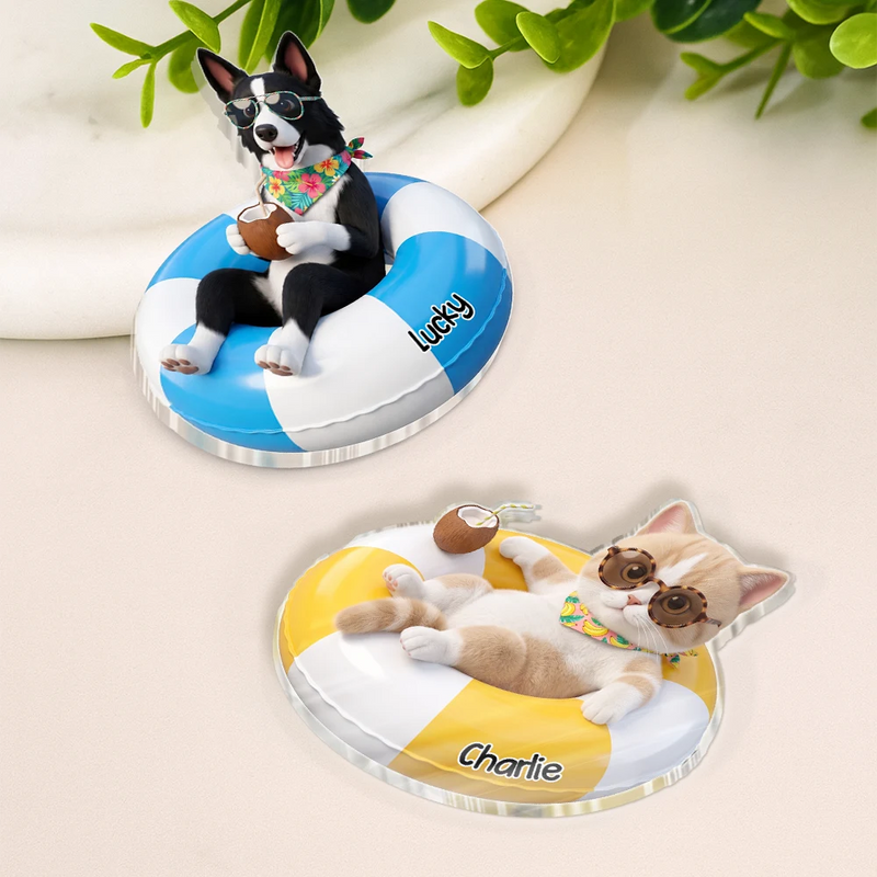 Custom Photo, Art Design, Summer, Family, Cruising, Adorable, Photo - Swimming Float 3D Effect - Custom Photo 3D Summer Concept Swimming Float Cruising - Personalized Acrylic Magnet