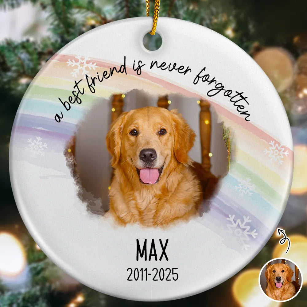 Custom Photo A Best Friend Is Never Forgotten - Personalized Circle Ceramic Ornament