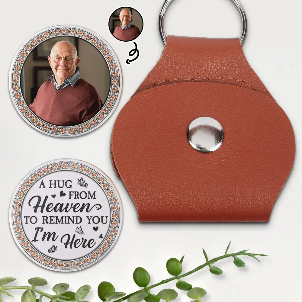 Custom Photo A Hug From Heaven Printed Gemstone Art - Personalized Leather Pocket Hug