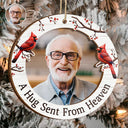 Sad,Memorial,Family,Parents,Gift For Grandparents,Christmas - Custom Photo A Hug Sent From Heaven Memorial - Personalized 2-Layered Wooden Ornament