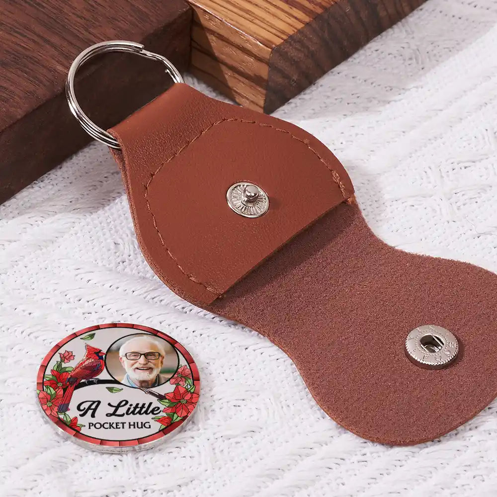 Memorial,Family,Love - Custom Photo A Little Hug Memorial Those We Love - Personalized Leather Pocket Hug